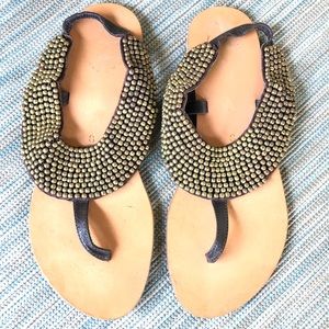 UO Gold Beaded Leather Sandal